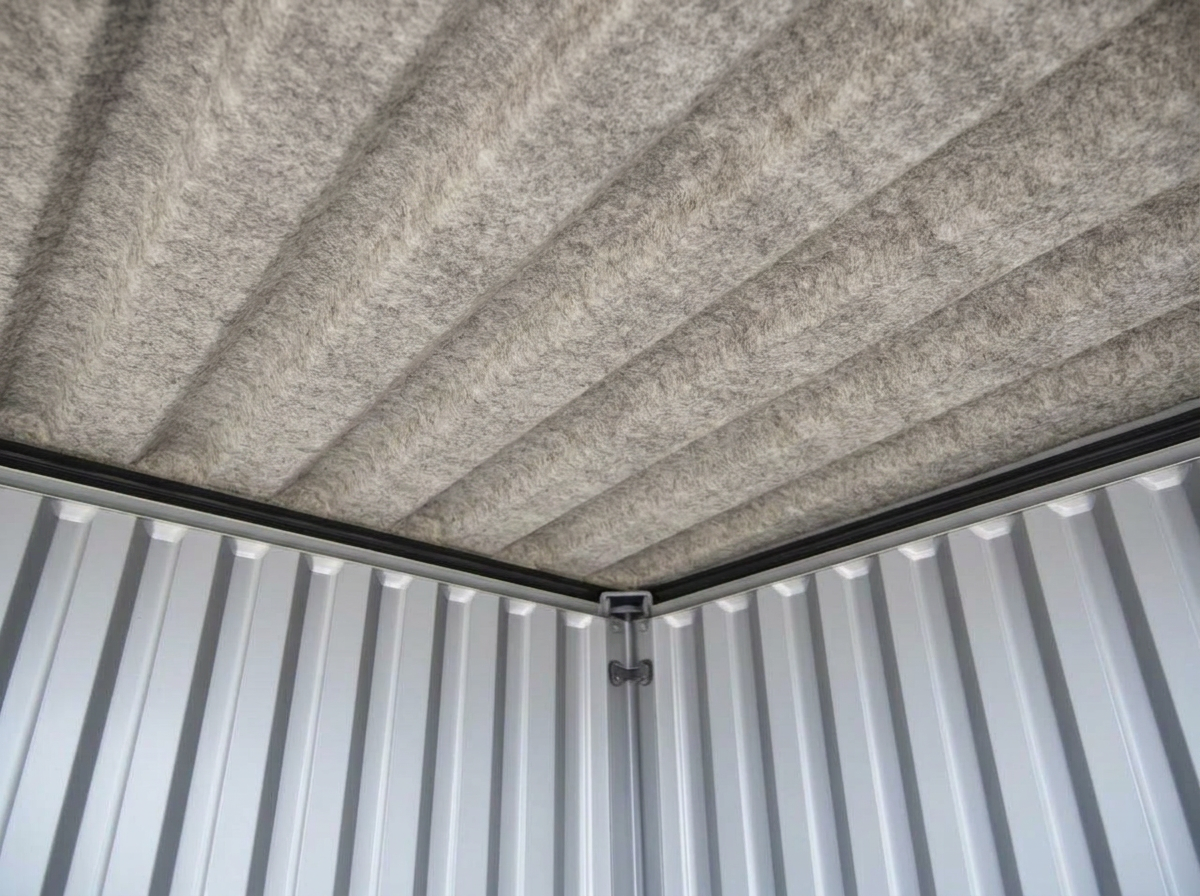 Anti-Kondensationsvlies auf einem gewellten Stahldach eines Lagercontainers